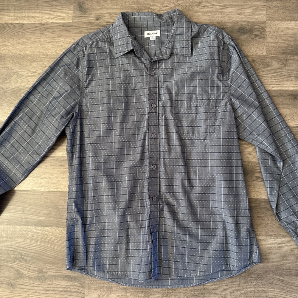 Haggar Men's Charcoal Plaid Button Down Shirt